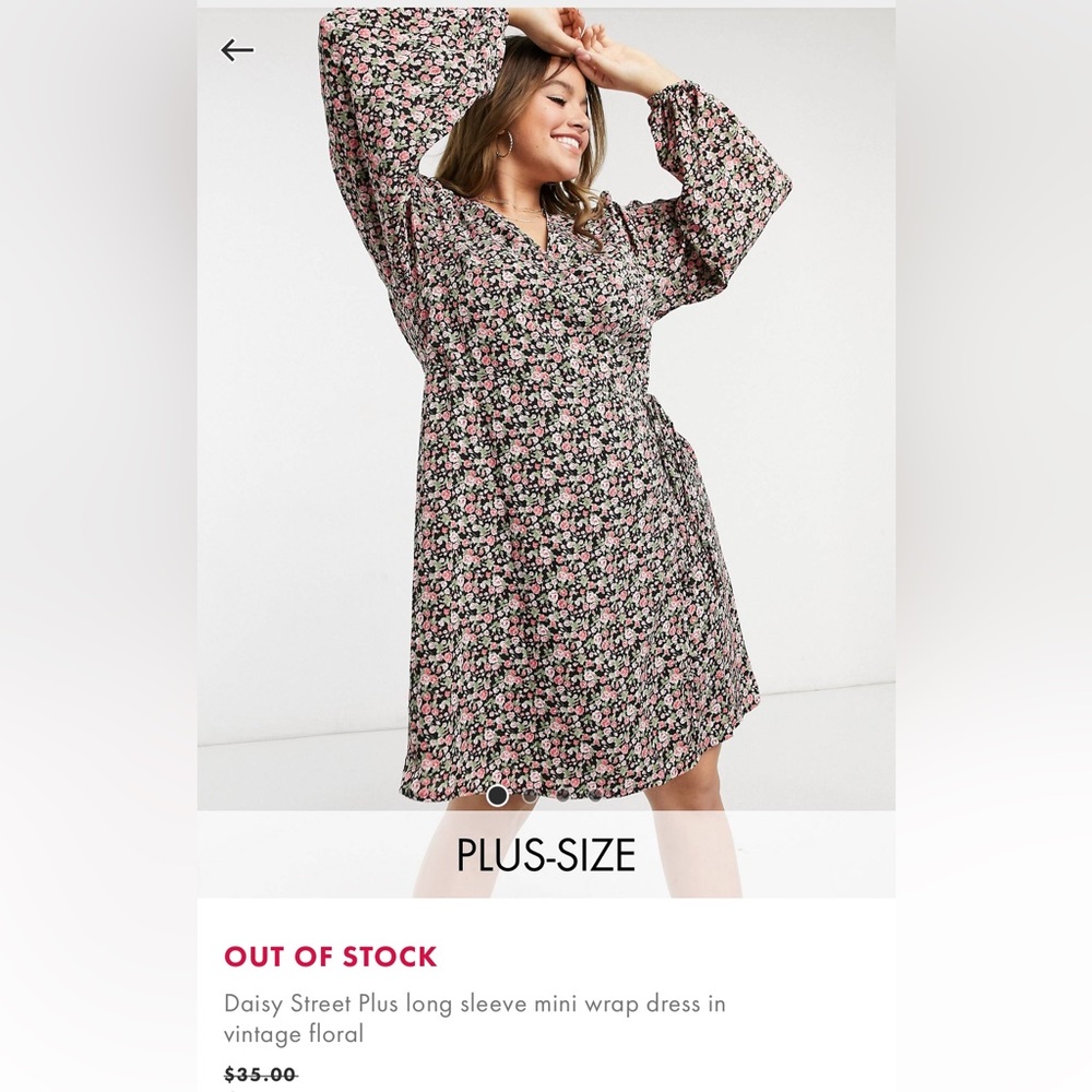 NWT Daisy Street Plus long sleeve mini wrap dress in vintage floral ASOS curve
